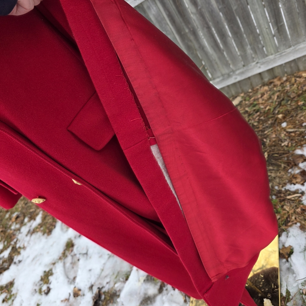 Vintage Long Red 100% Wool Coat Double-Breasted Utilitarian Corpcore Medium - Picture 15 of 16
